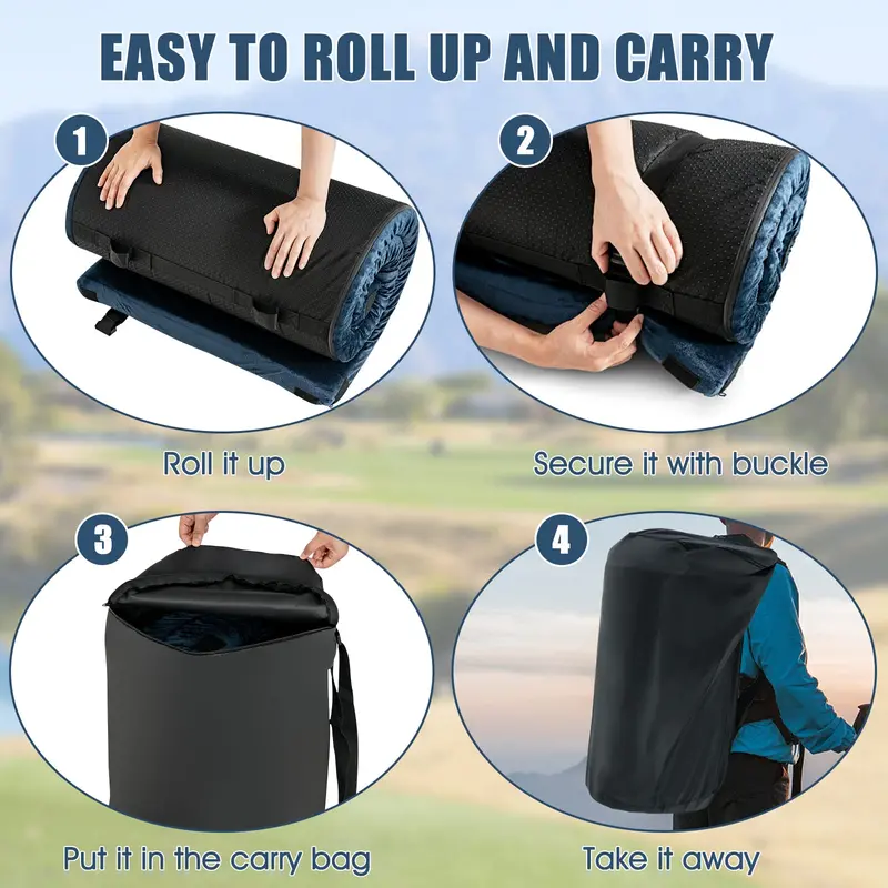 Waterproof Roll-Up Camping Mat – Memory Foam Floor Pad with Carry Bag for Travel & Outdoor Use