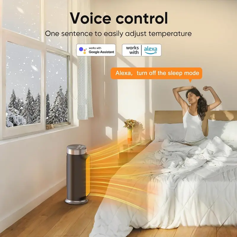 WiFi-Enabled PTC Space Heater – 1500W Output, 90° Oscillation, Five Heating Modes, and Dual Safety Sensors