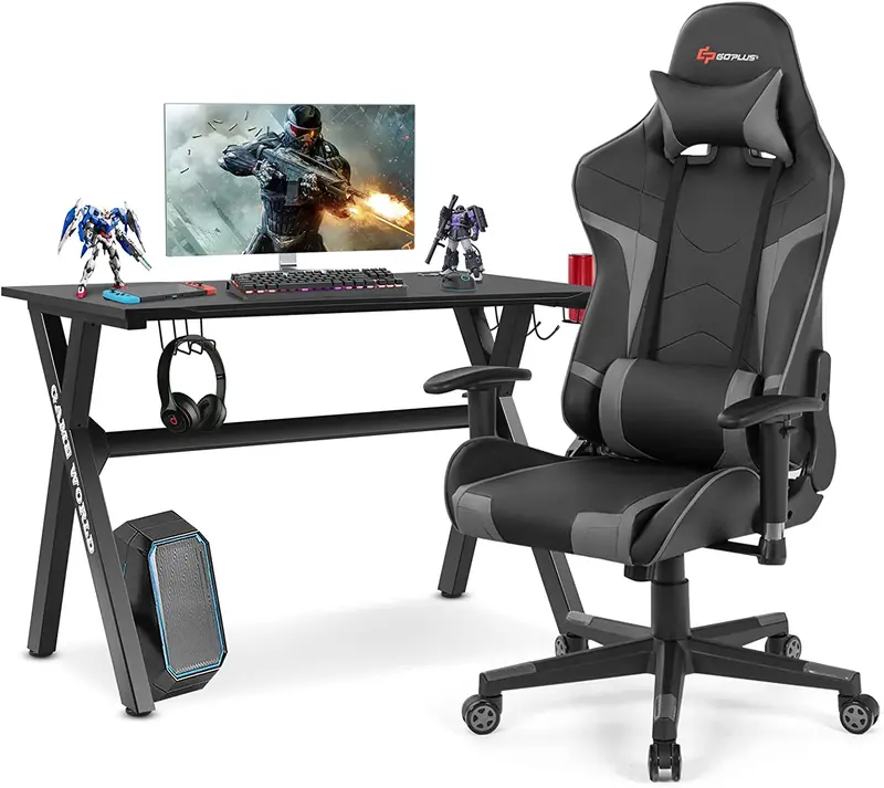 X-Frame Esports Desk and PVC Racing Chair Combo for Competitive Gaming