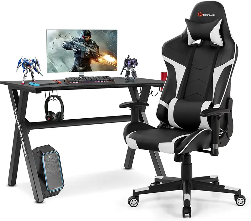X-Frame Esports Desk and PVC Racing Chair Combo for Competitive Gaming
