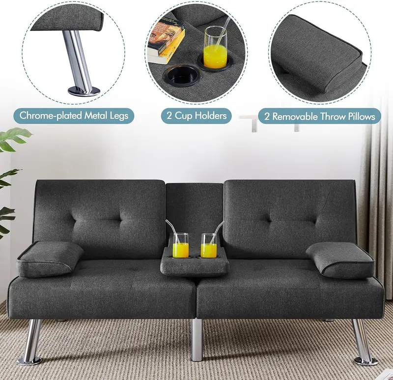 Yaheetech Reversible Faux Leather Loveseat – Folding Sofa Bed with 3 Recline Positions