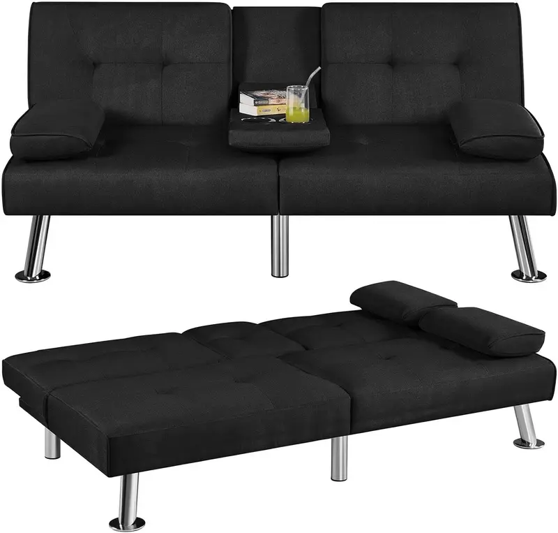 Yaheetech Reversible Faux Leather Loveseat – Folding Sofa Bed with 3 Recline Positions