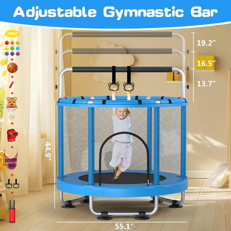 ZCMHAXJ Kids’ Trampoline with Gymnastics Bar & Interactive Play Accessories